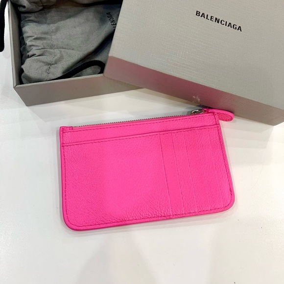 BALENCIAGA Calfskin Coin Case Card Holder Acid Pink Black - Picture 3 of 4